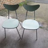2  chaises en formica vert d'eau, 1970