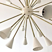 Chandelier Sputnik 24-arm brass and white-ivory lacquered metal