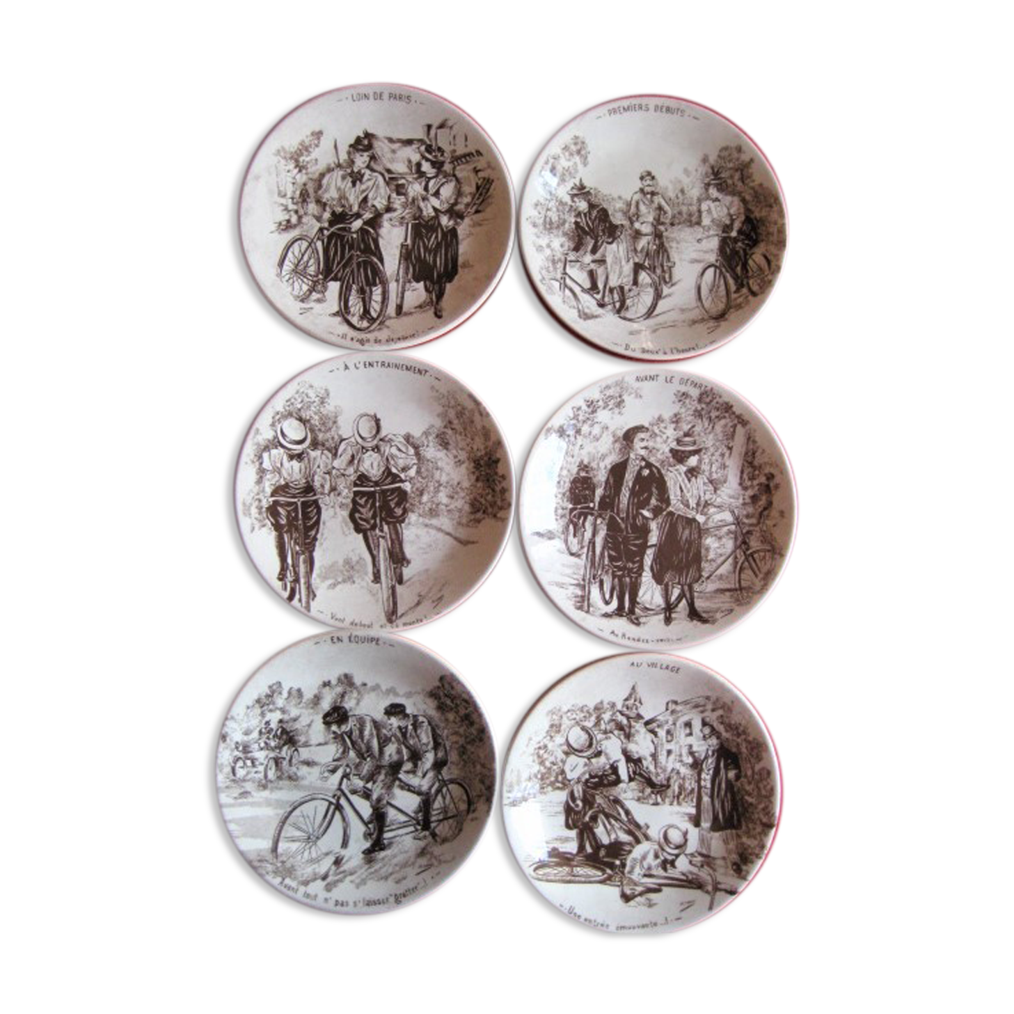 6 decorative plates "bike" sarreguemines