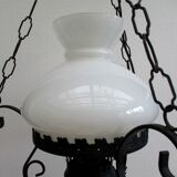 Vintage opaline and ceramic wrought iron chandelier