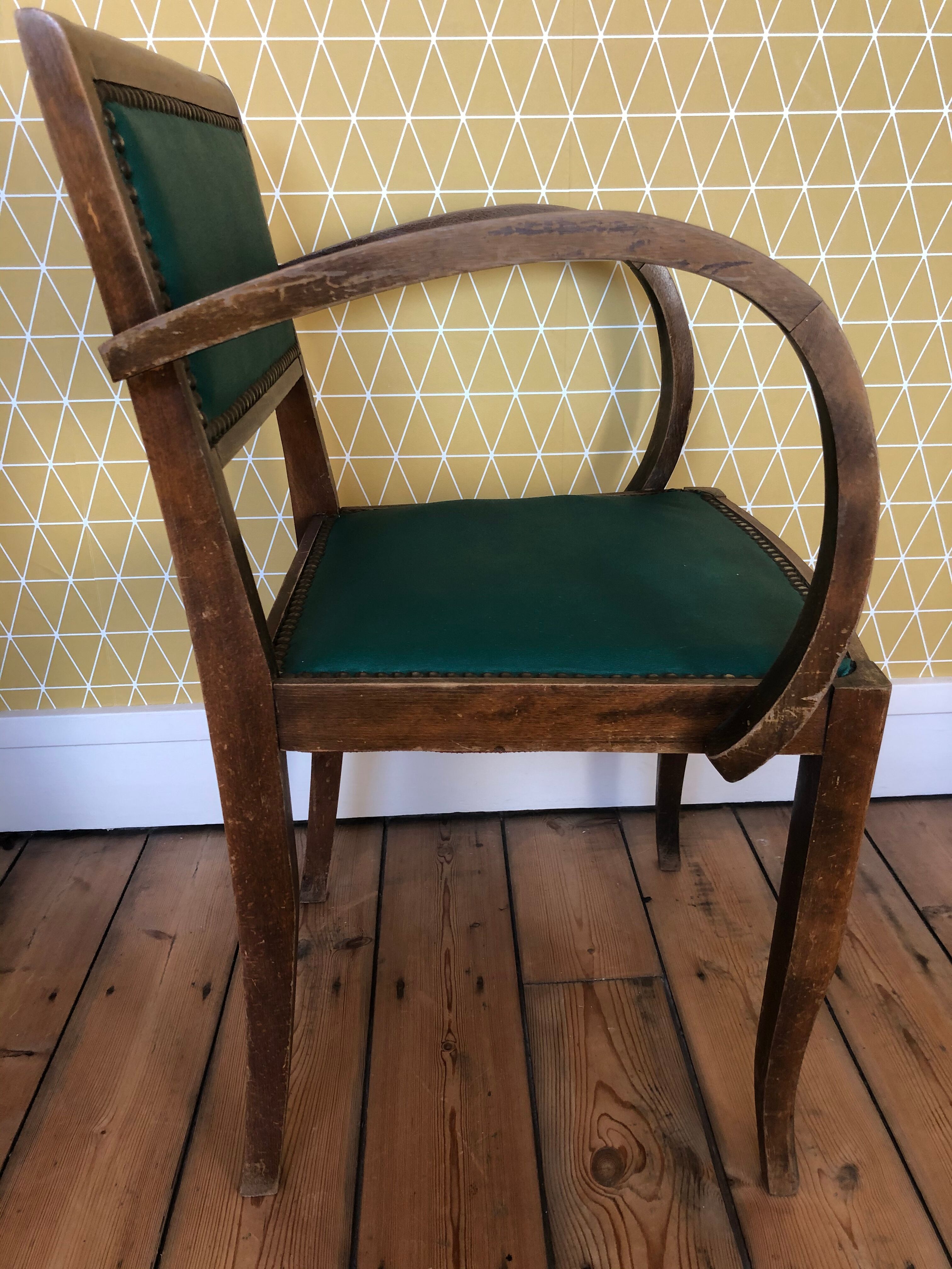 Fauteuil bridge vert années 50