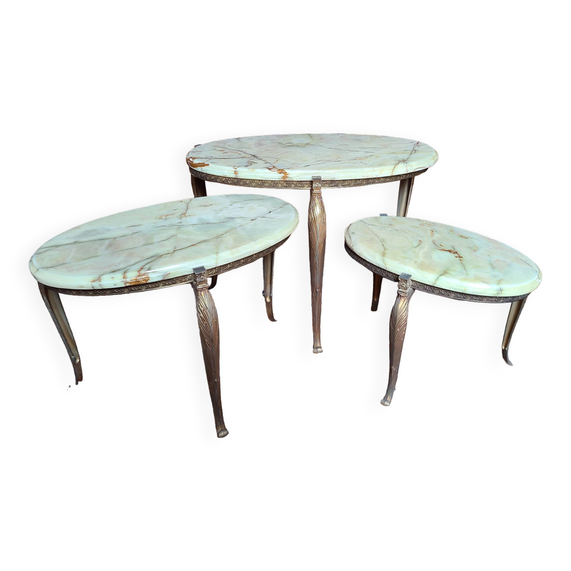 Marble nesting table with brass legs