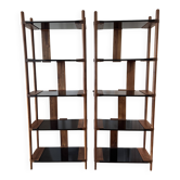 2 walnut wood shelves with black lacquer signature cfoc