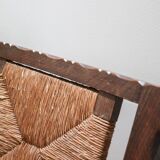 Mid-century rustic wooden armchairs with woven seat and back