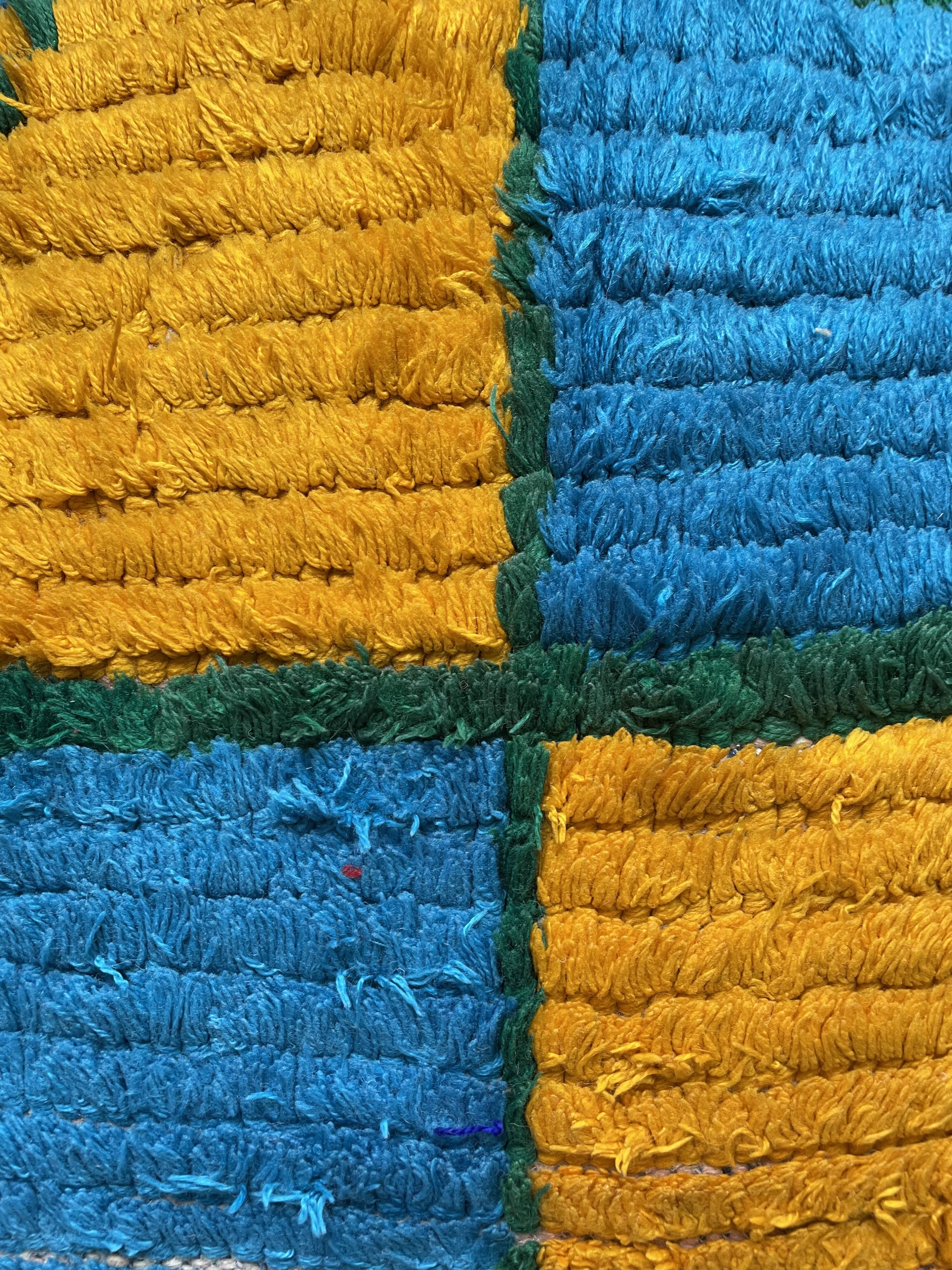 Moroccan Berber pouf yellow and bohemian turquoise