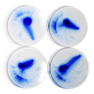 Set of 4 Mid-Century Bormioli Rocco Swirl Glass Dinner Plates / Italy / 199