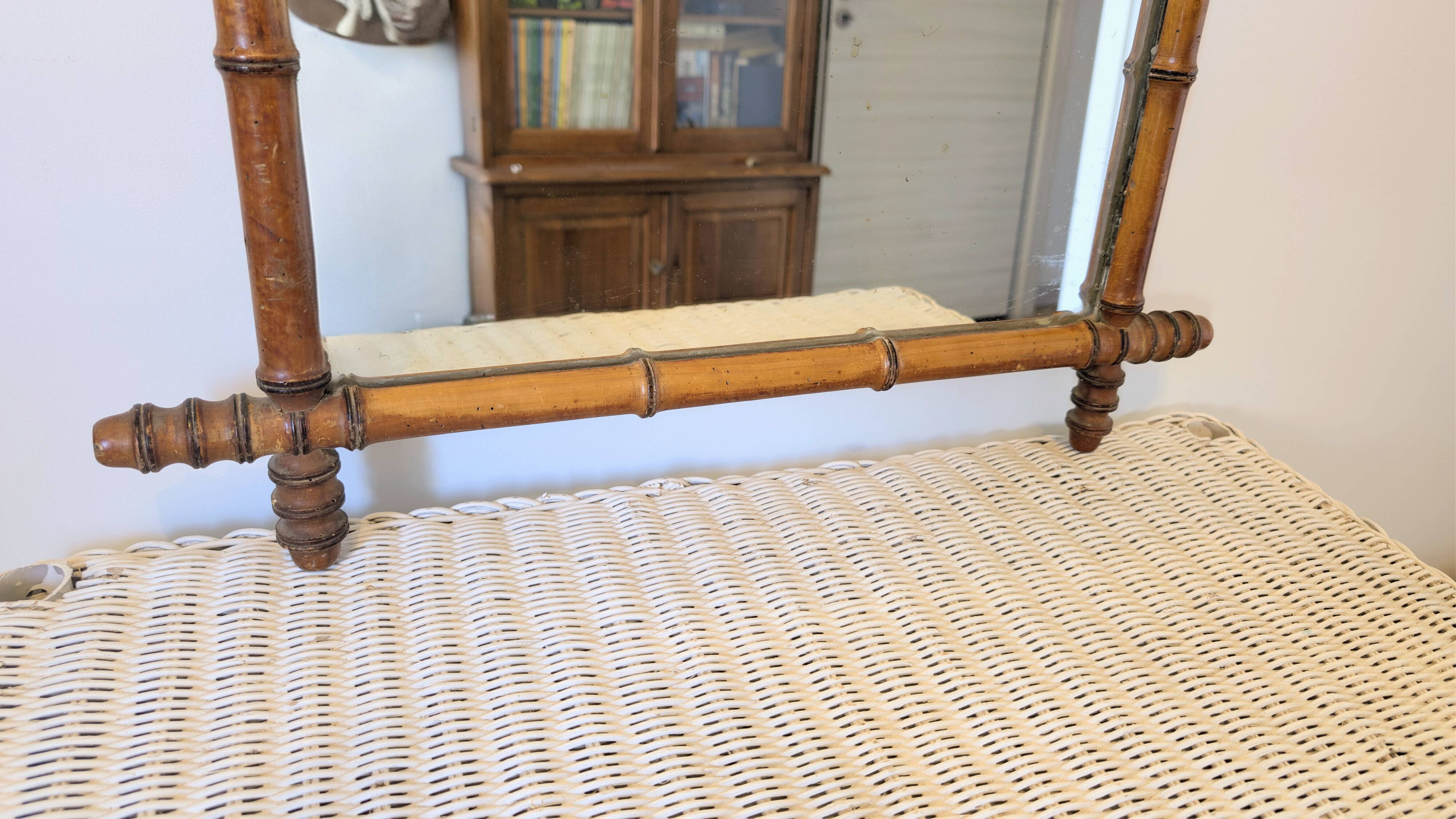 Vintage bamboo style mirror in turned wood 62 x 46 cm