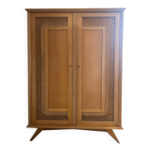 Vintage wardrobe in rattan and wood