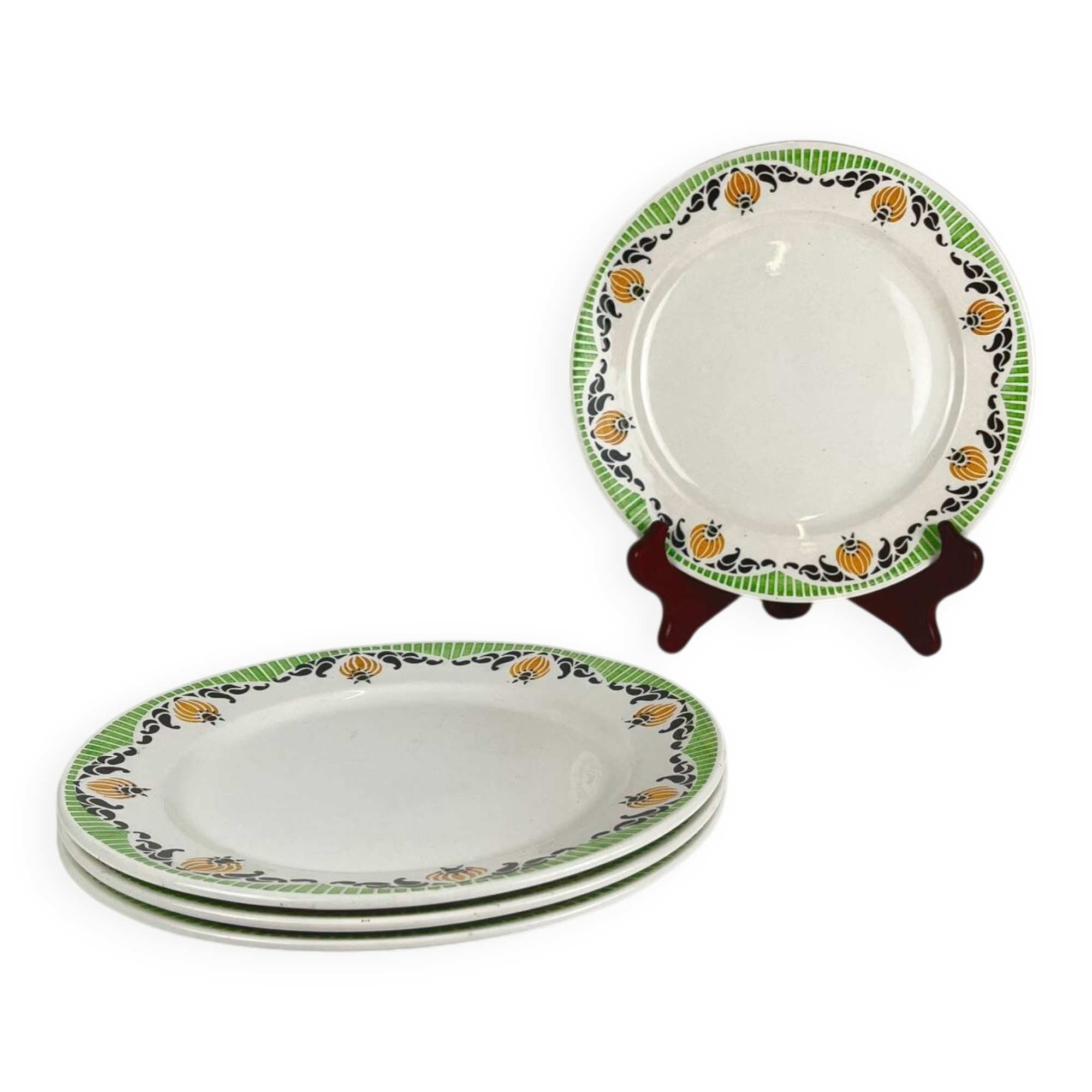 Set of 4 Sarreguemines "Maroussia" dinner plates, early 20th century