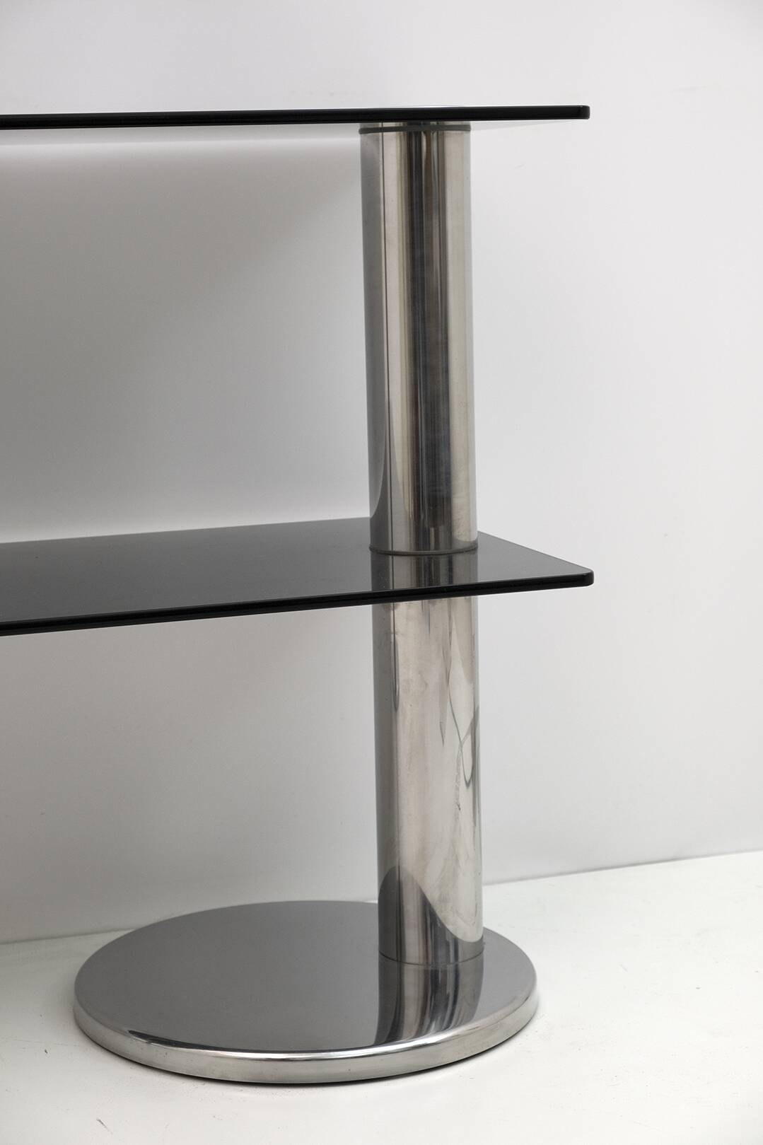 Mid-century Modern Italian Chromed Steel and Smoked Glass Console, 1970s