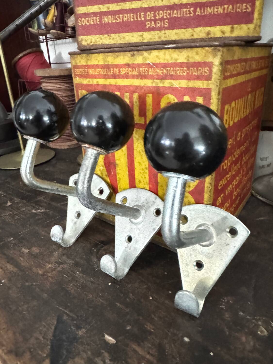 Old vintage black Bakelite ball hooks