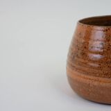 Small orange and brown turned ceramic pot