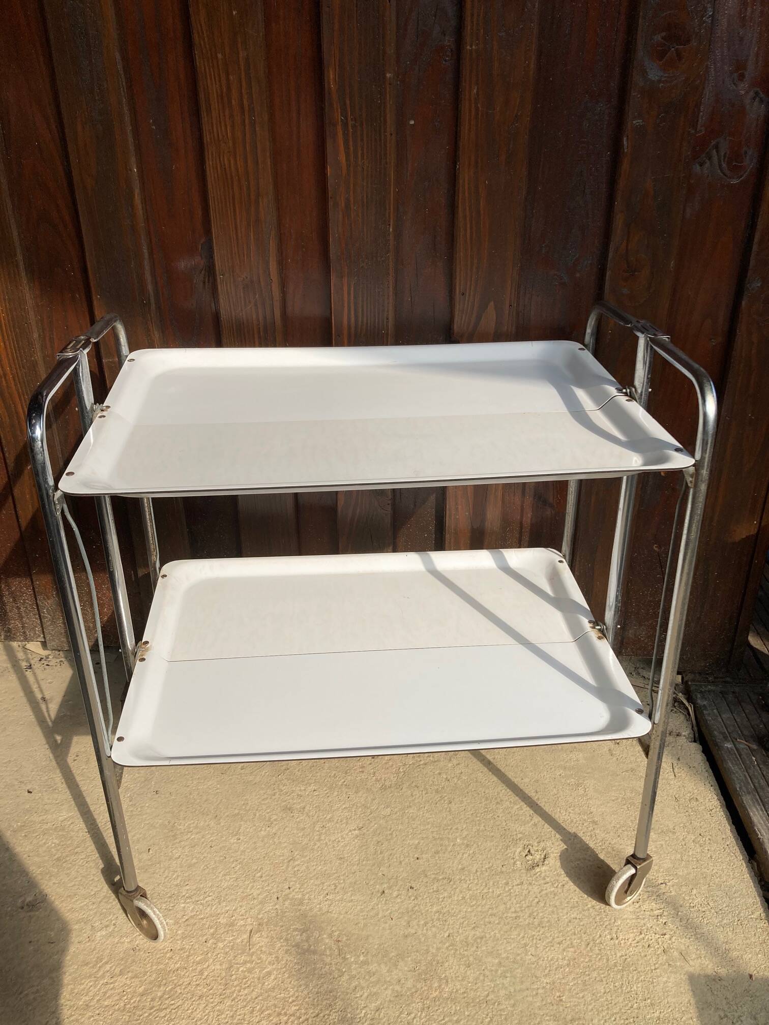 Vintage serving trolley, white folding table, 70s design, vintage.
