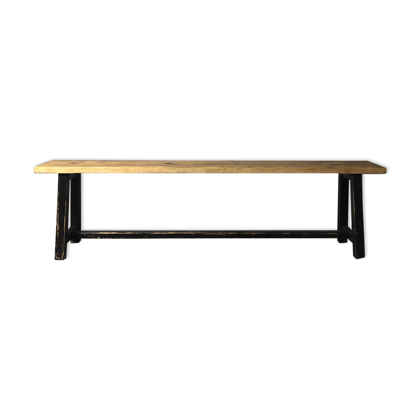 Painted wooden bench, black base, L179 cm