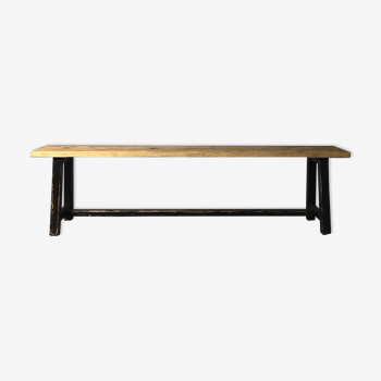 Painted wooden bench, black base, L179 cm