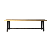 Painted wooden bench, black base, L179 cm