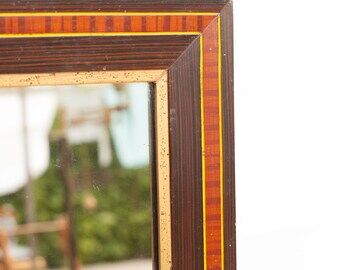 Vintage mirror with wooden frame, painted veneer, imitation marquetry 72x102cm