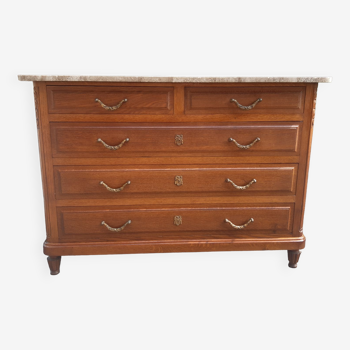 Solid oak and marble chest of drawers