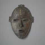 Wall mask sculpture African art brass vintage ethnic tribal handcrafted