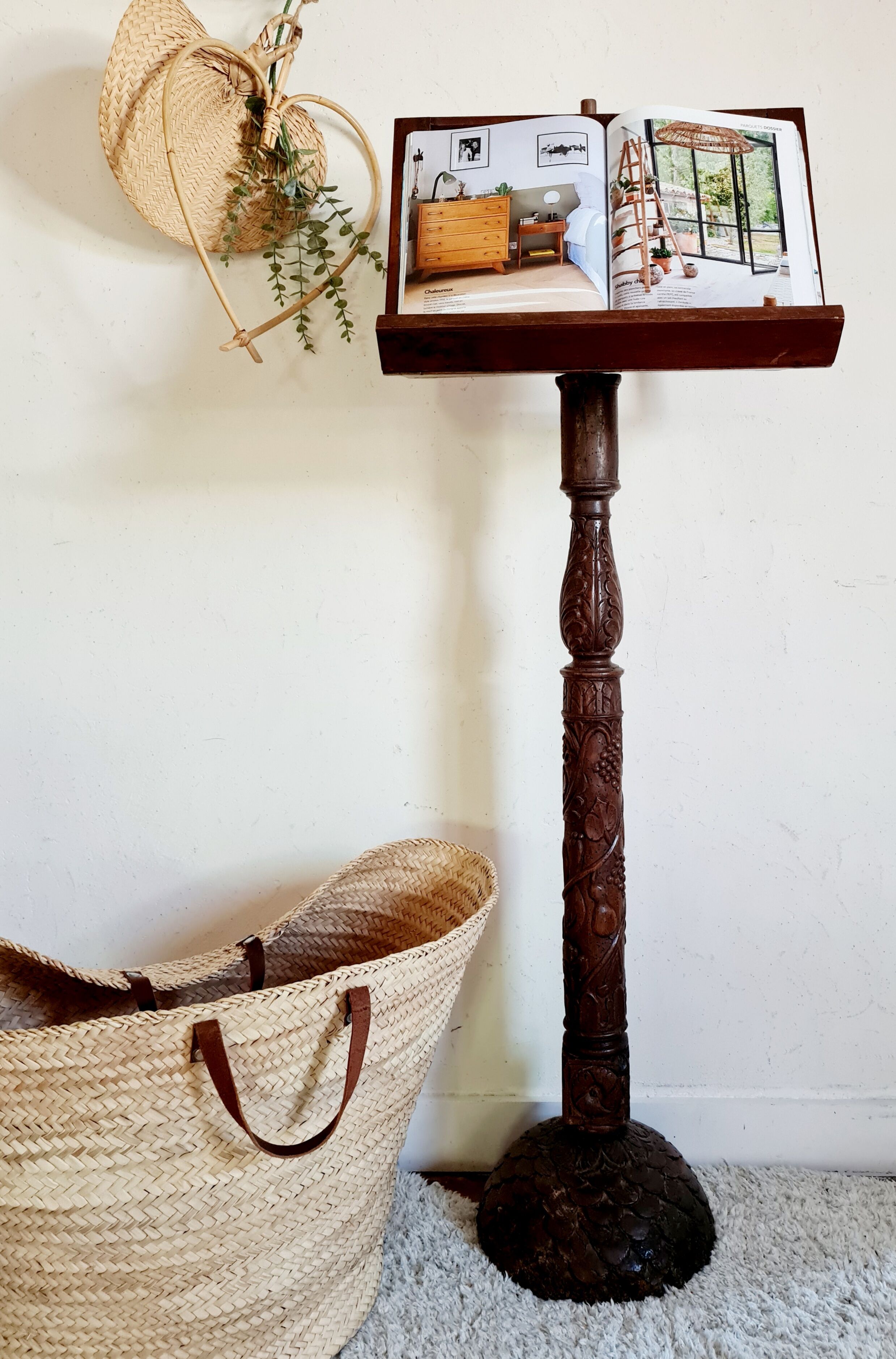 Old carved wooden church desk