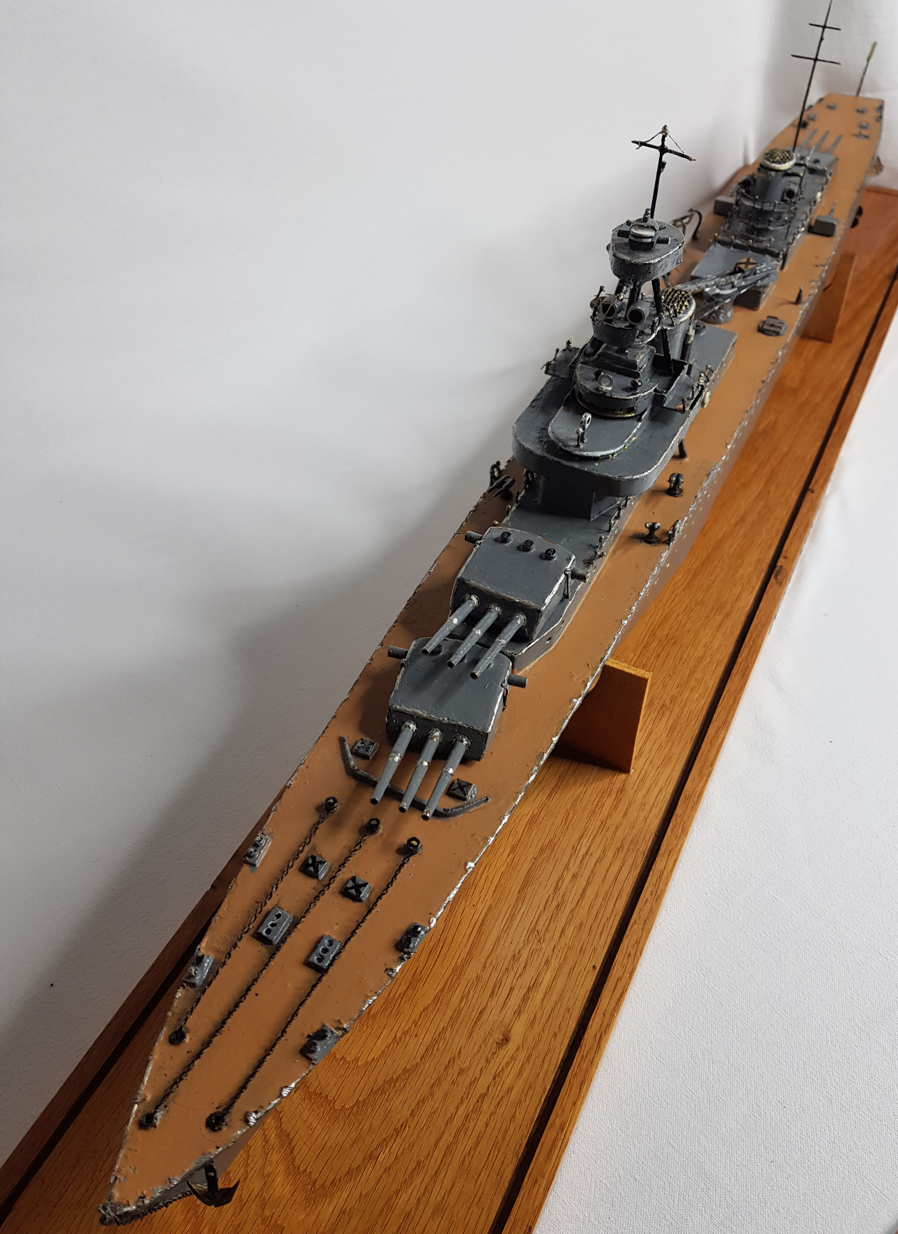 Warship model, metal cruiser "Emile Bertin" painted 90 cm with base