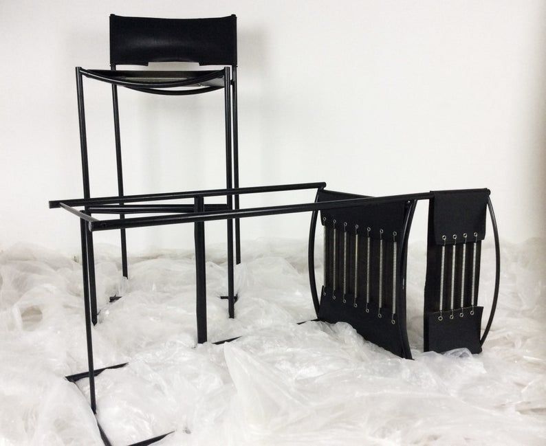 Set of two natural leather 'Spaghetti 164' bar stools by Giandomenico Belotti for Alias, Mid Century