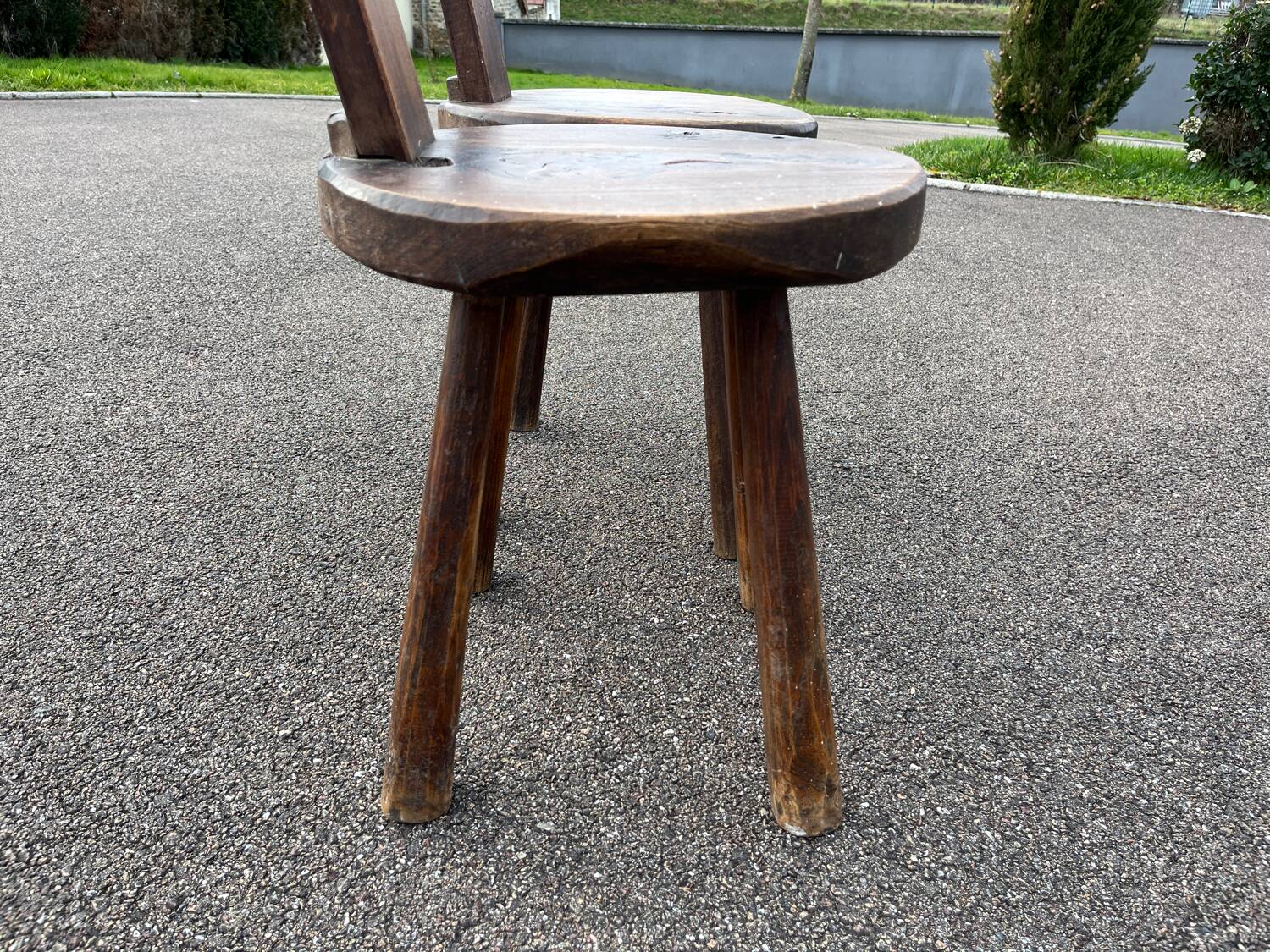 Pair of vintage Aranjou brutalist chairs in solid wood