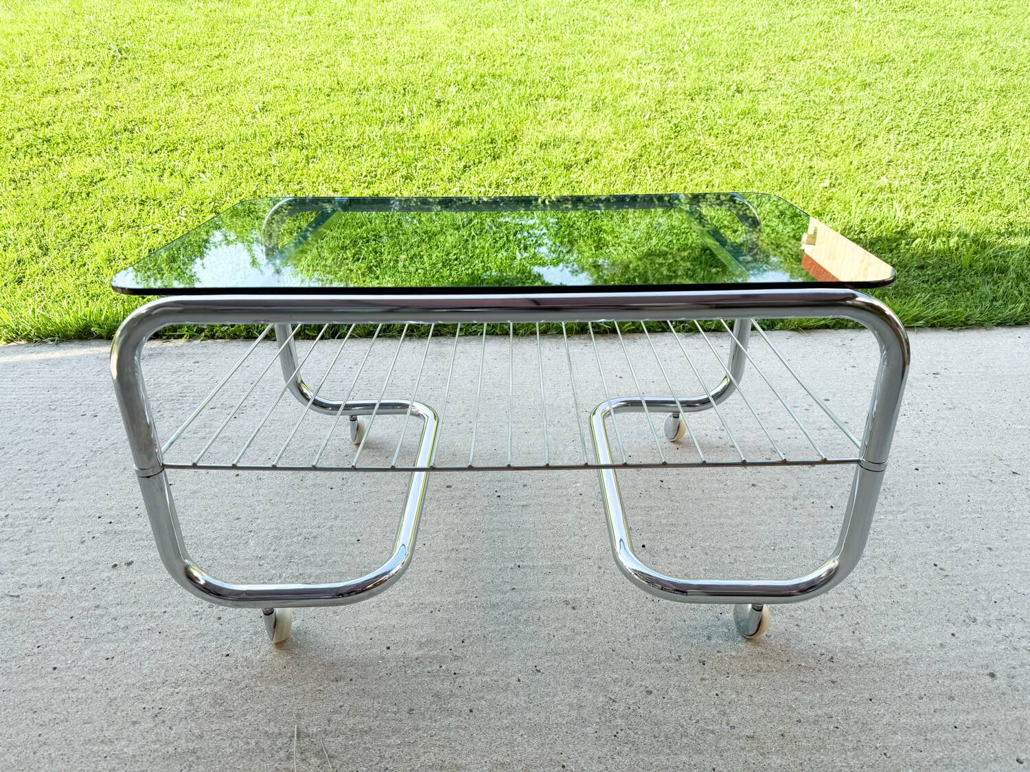 70s chrome and glass tubular frame coffee table