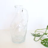 Bubbled glass pitcher with ice tank, handcrafted, French vintag manufacturing