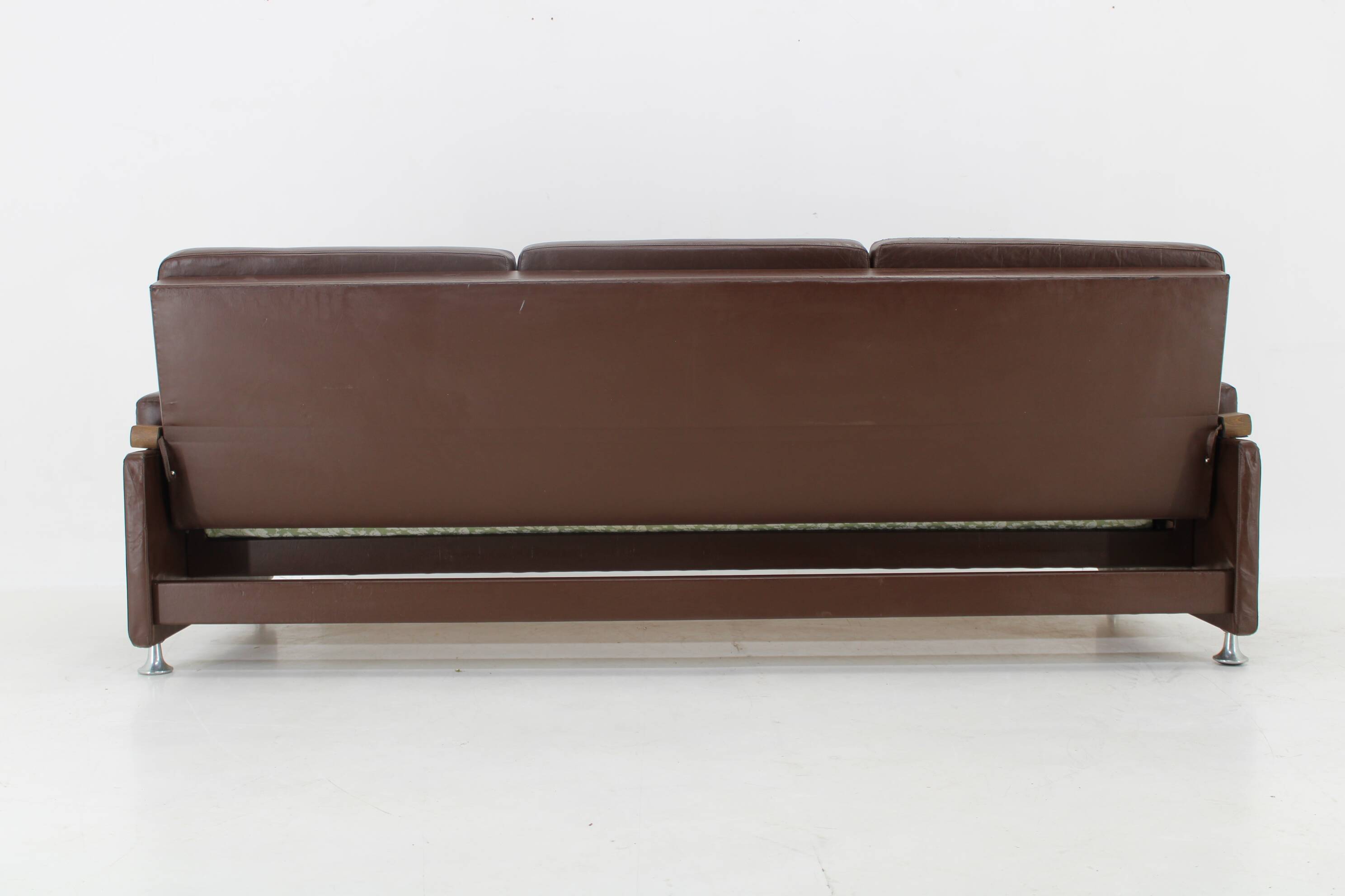 Design Leather Folding Sofa by Arch. Spicka, 1970s, Czechoslovakia