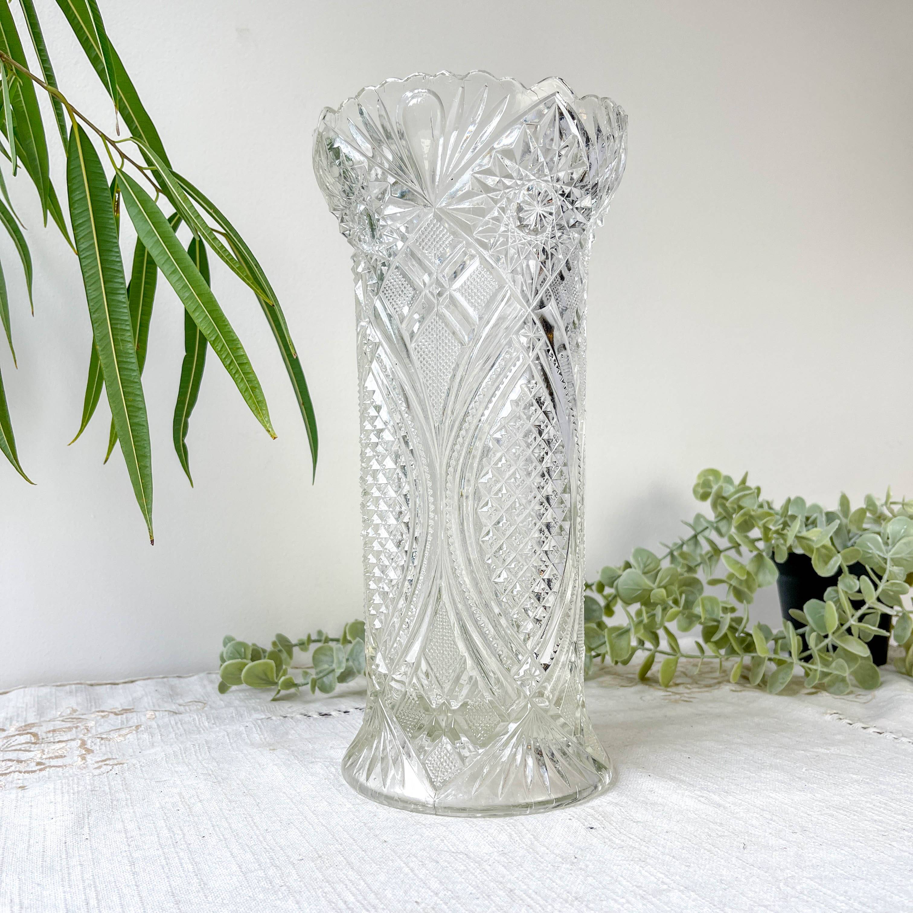 Vase vintage en verre motif géométrique