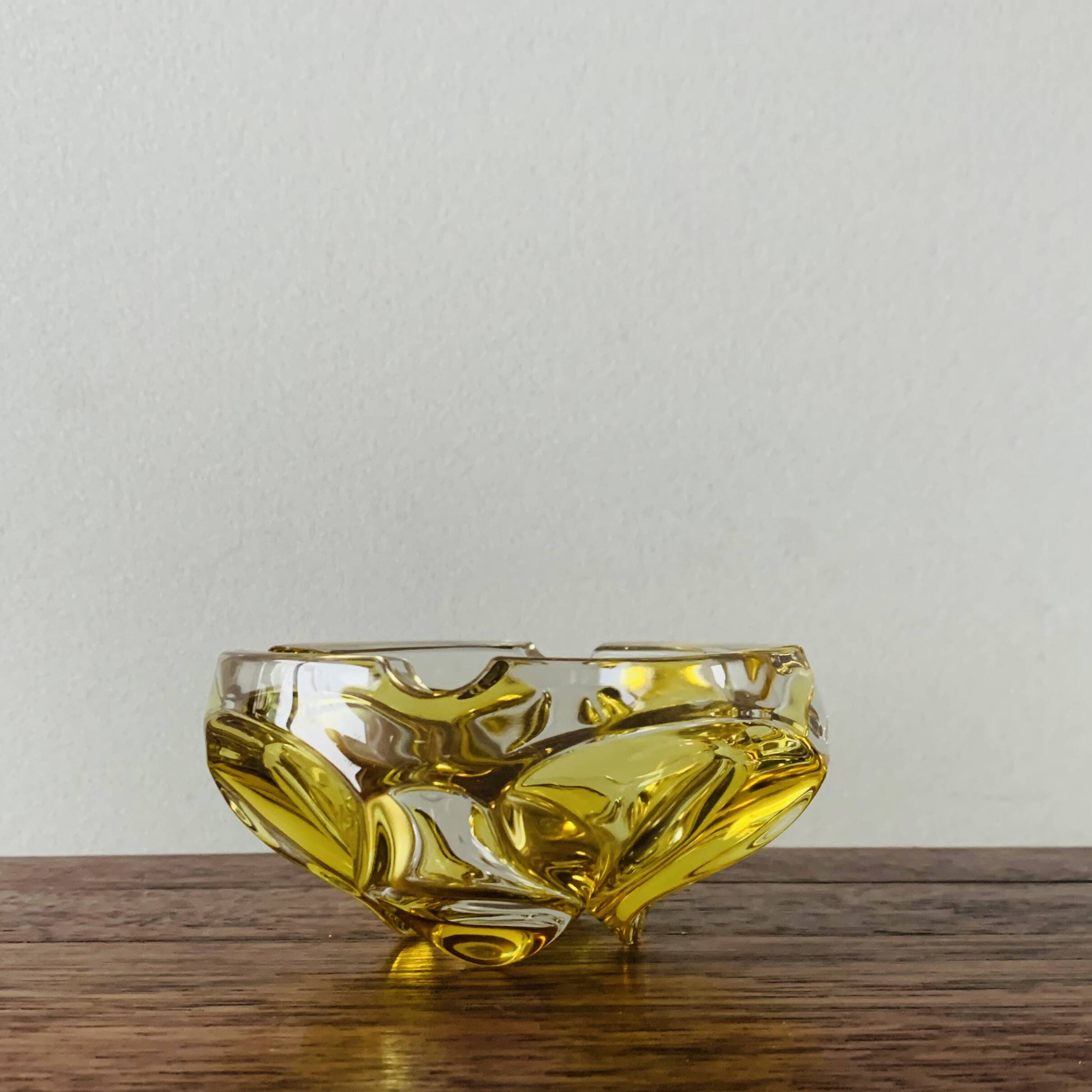 Vintage ashtray in yellow and transparent molded glass