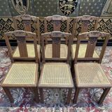 Set of 6 Art Deco chairs in oak and cane - caned
