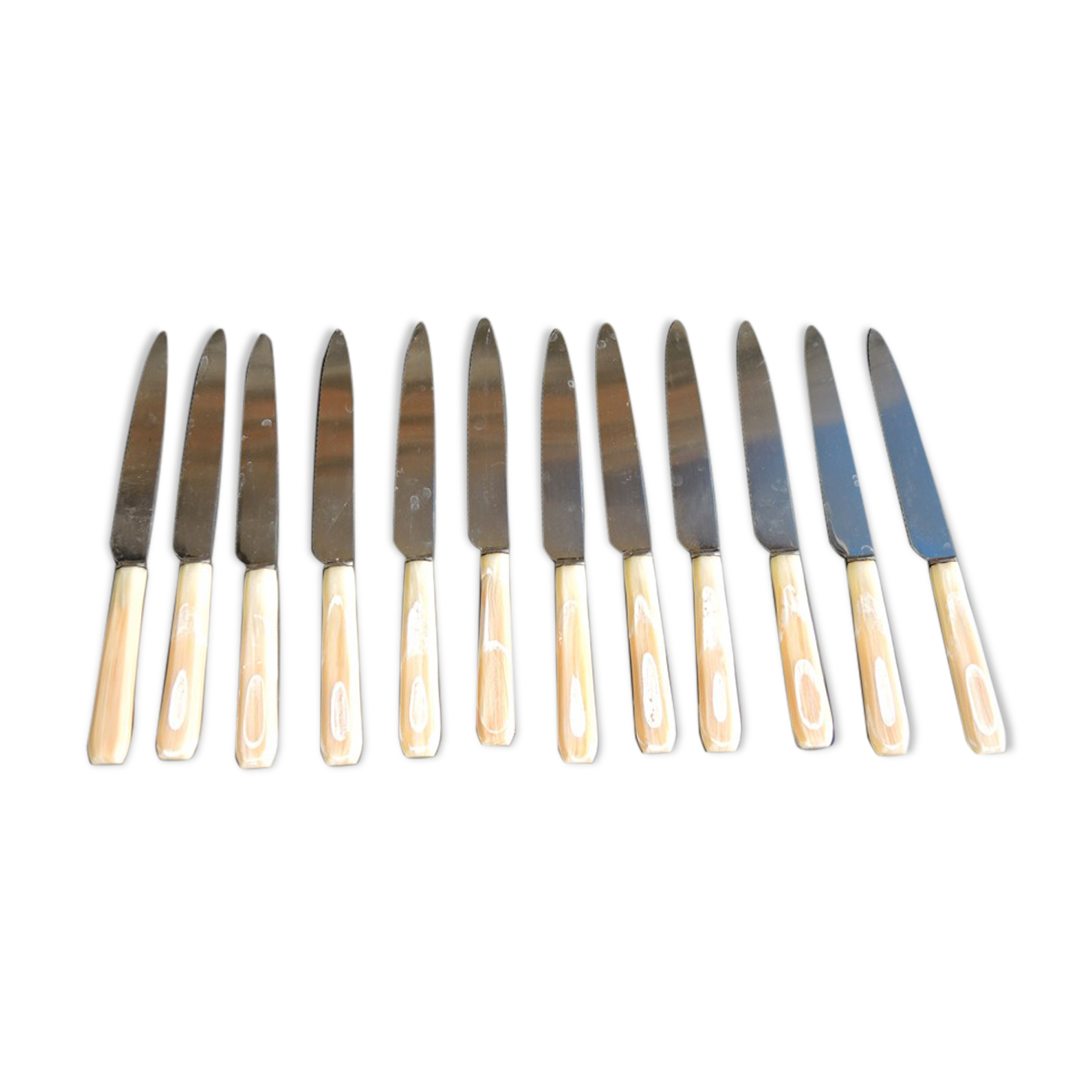 12 Ancient Table Knives Manché Imitation Ivory