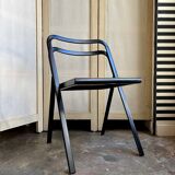 Chaise pliante par giorgio cattelan pour cidue en cannage clair, bois et métal noir, italie 1970