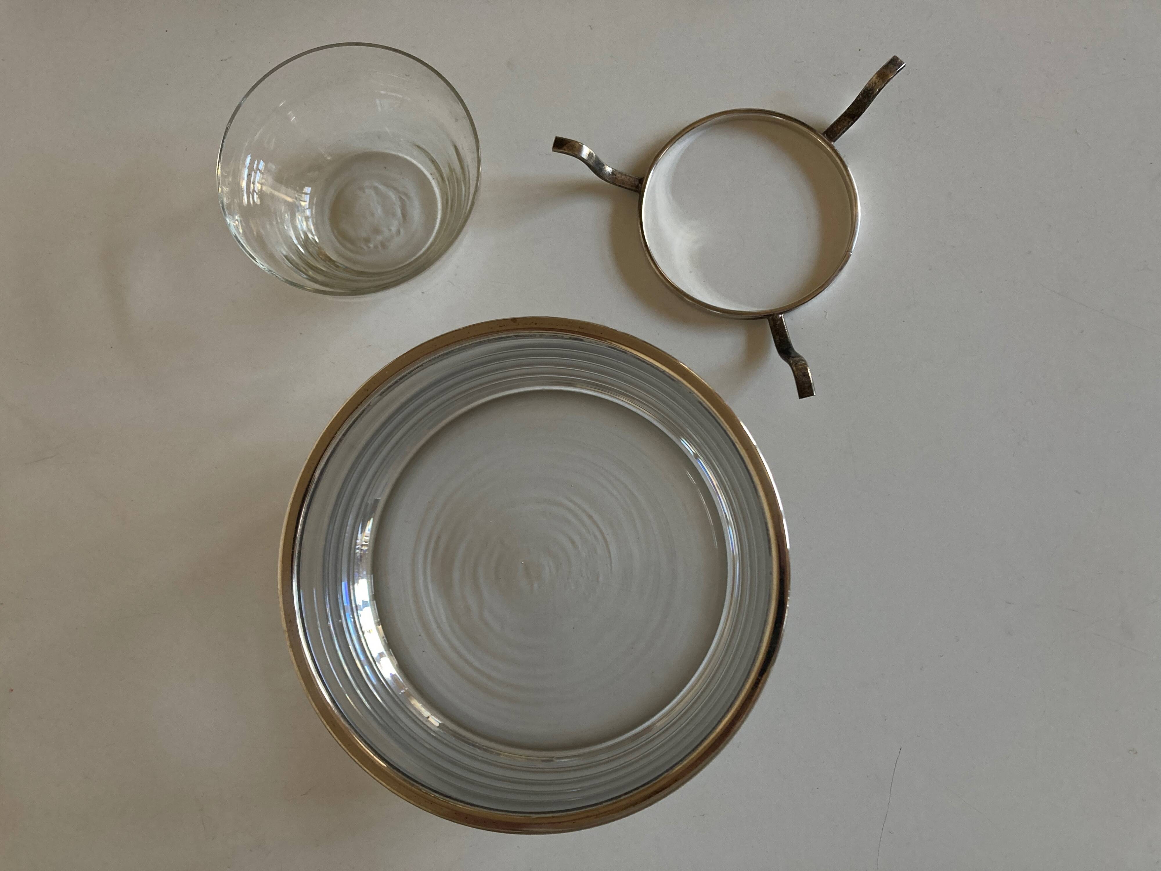 Caviar server on ice glass silver metal 1960
