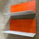 Pair of contemporary wall shelves in steel and stained wood