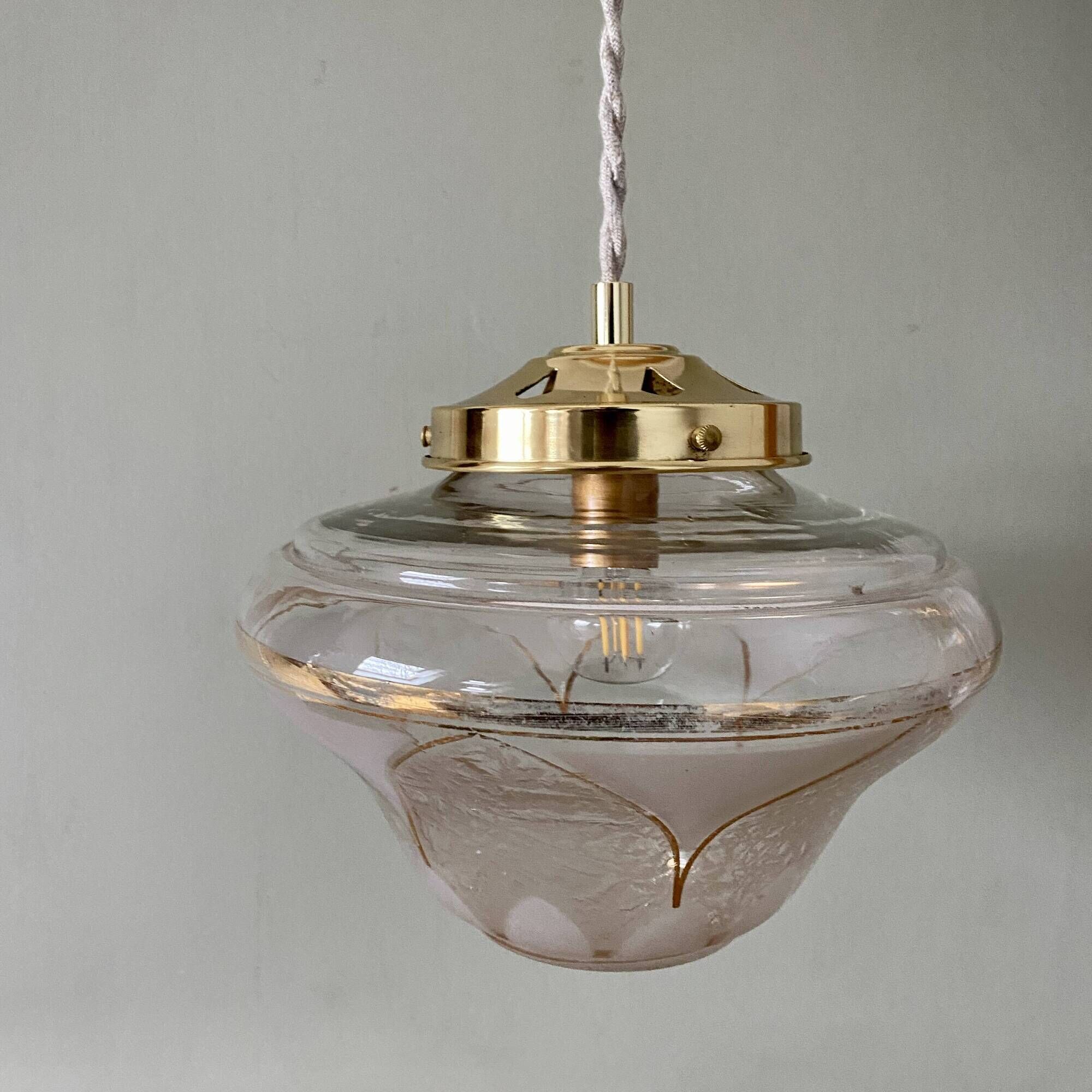 Vintage art deco globe pendant lights in white and gold frosted glass