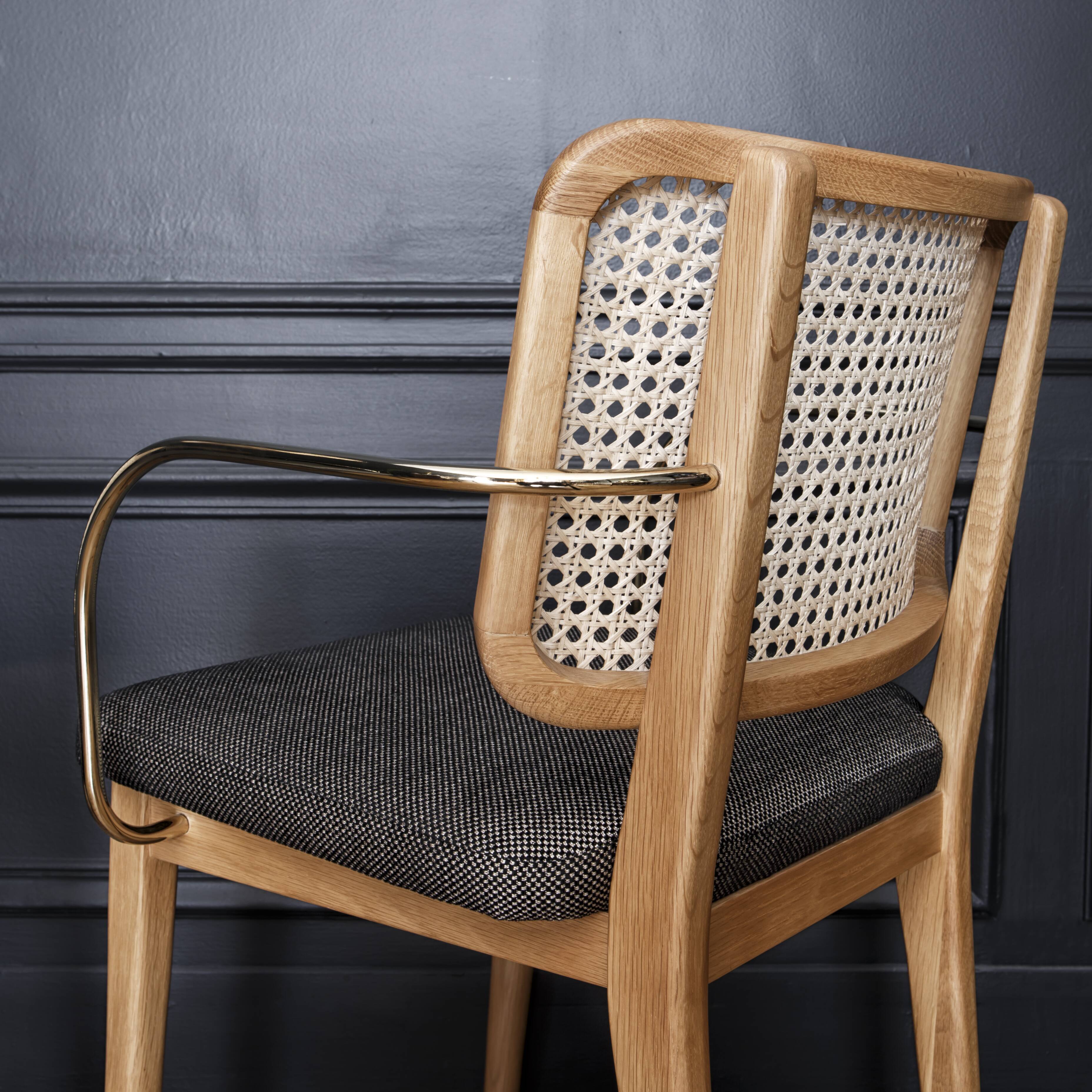 Light wood caning chair armrests red Edition caviar fabric