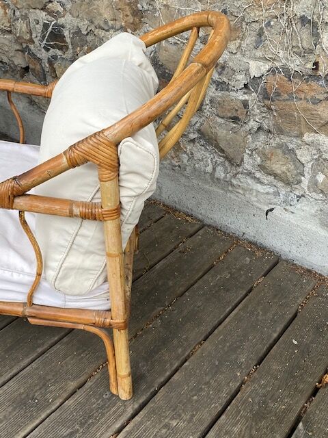 Pair rattan armchairs