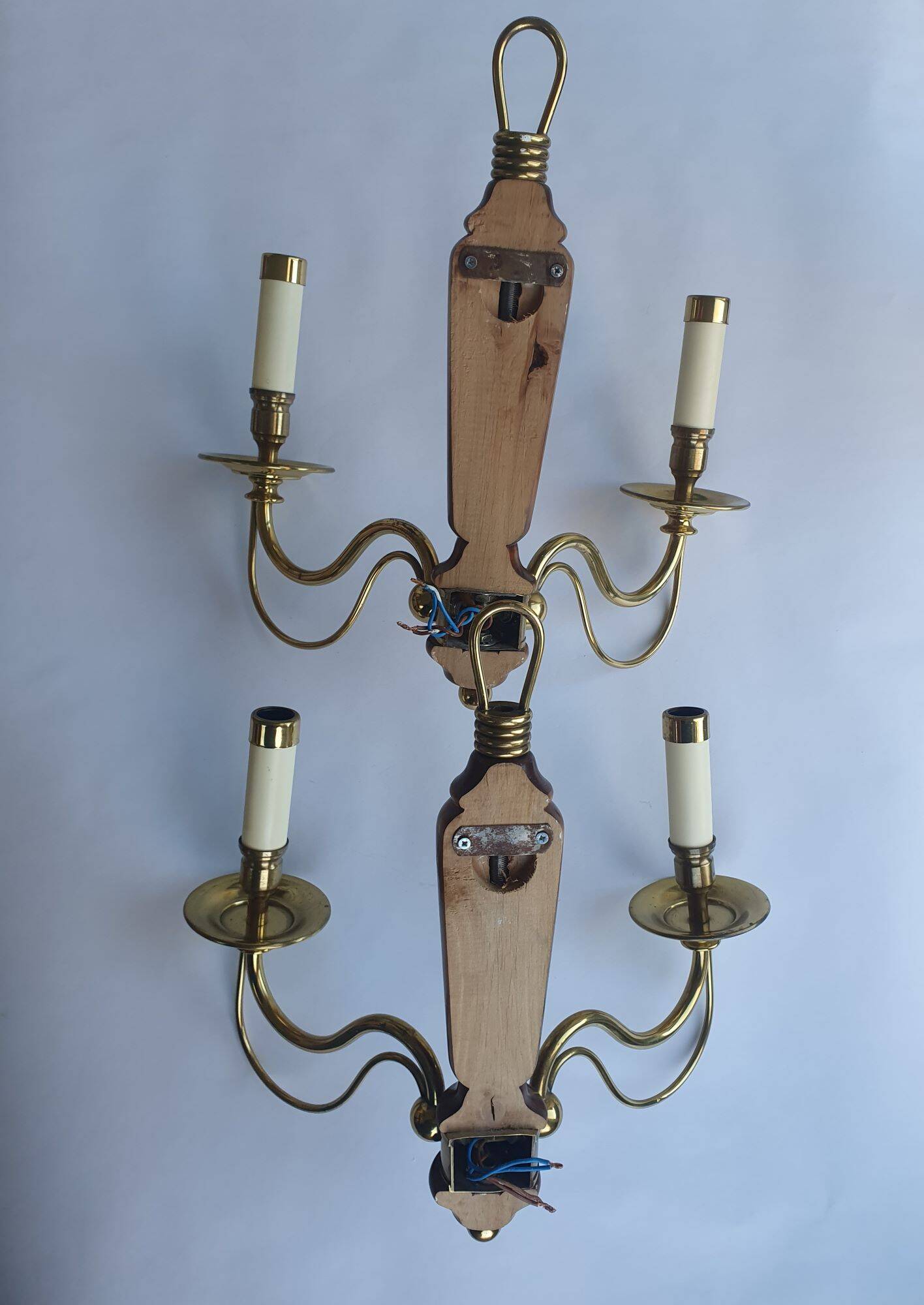 Paire de grandes appliques murales bougeoirs anciennes