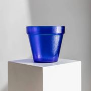 Large Vintage Deep Blue Glass Flower Pot with Textured Surface – Mid-Century Italian Glass, 1970s