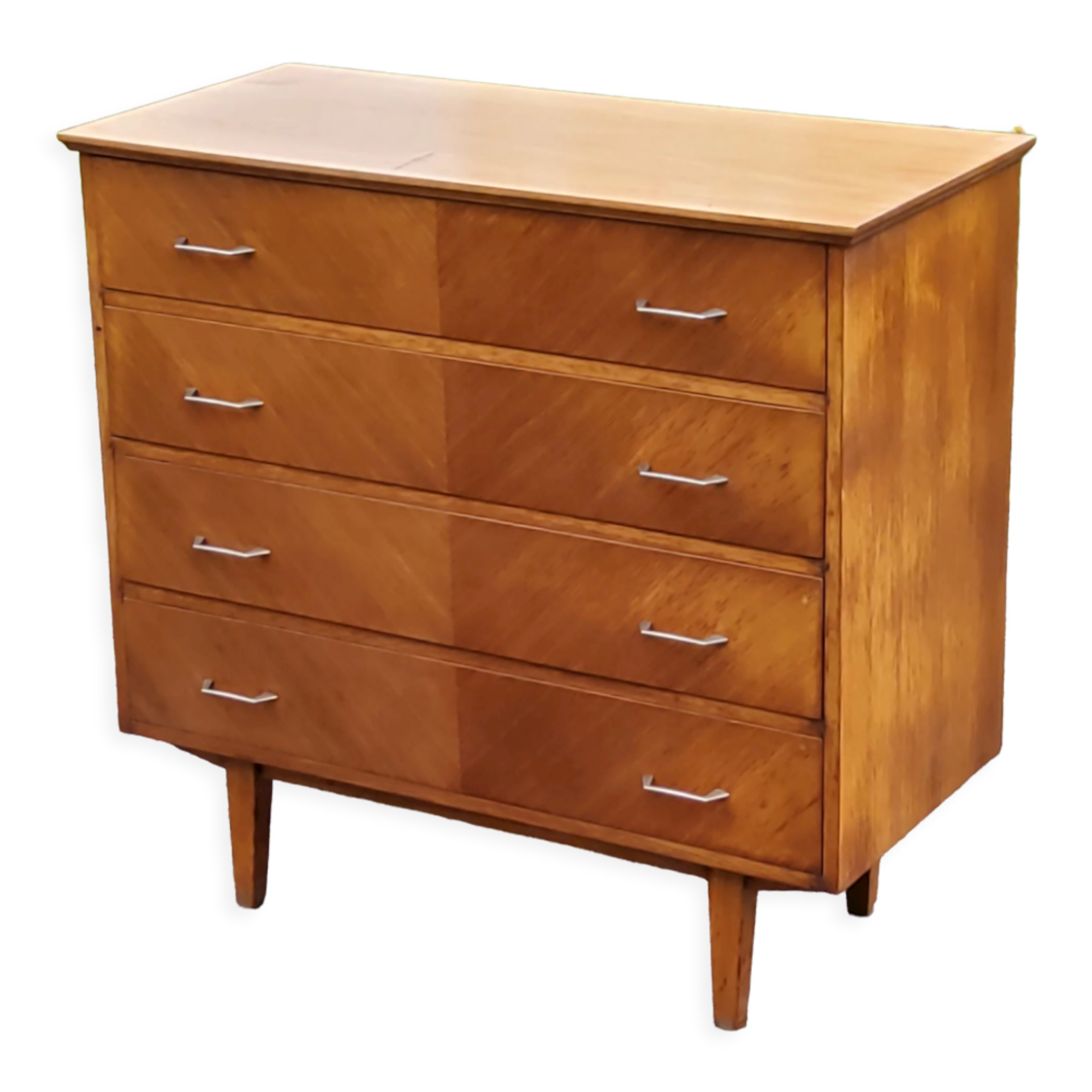 Vintage chest of drawers from the 50s in blond oak 4 drawers feet bobbin