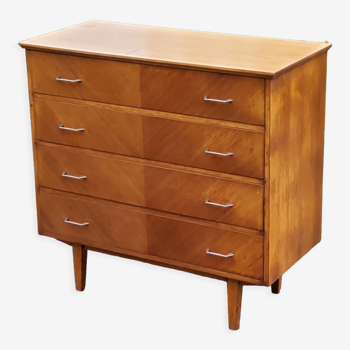 Vintage chest of drawers from the 50s in blond oak 4 drawers feet bobbin