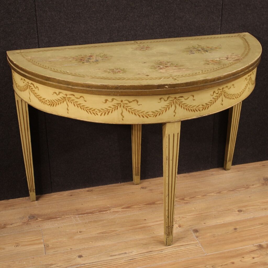 Italian lacquered demilune table in louis xvi style