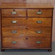 Victorian military commode in patinated walnut.