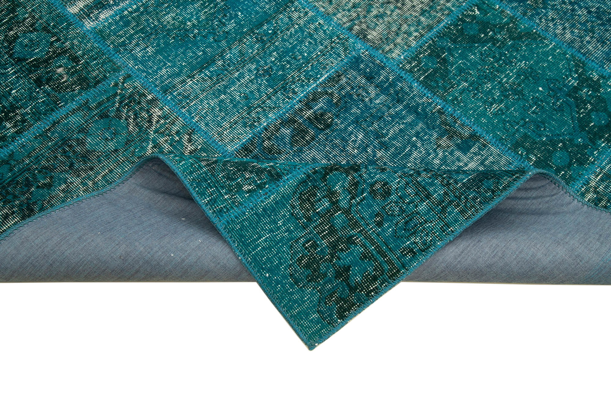 Handmade anatolian vintage 170 cm x 241 cm turquoise patchwork carpet