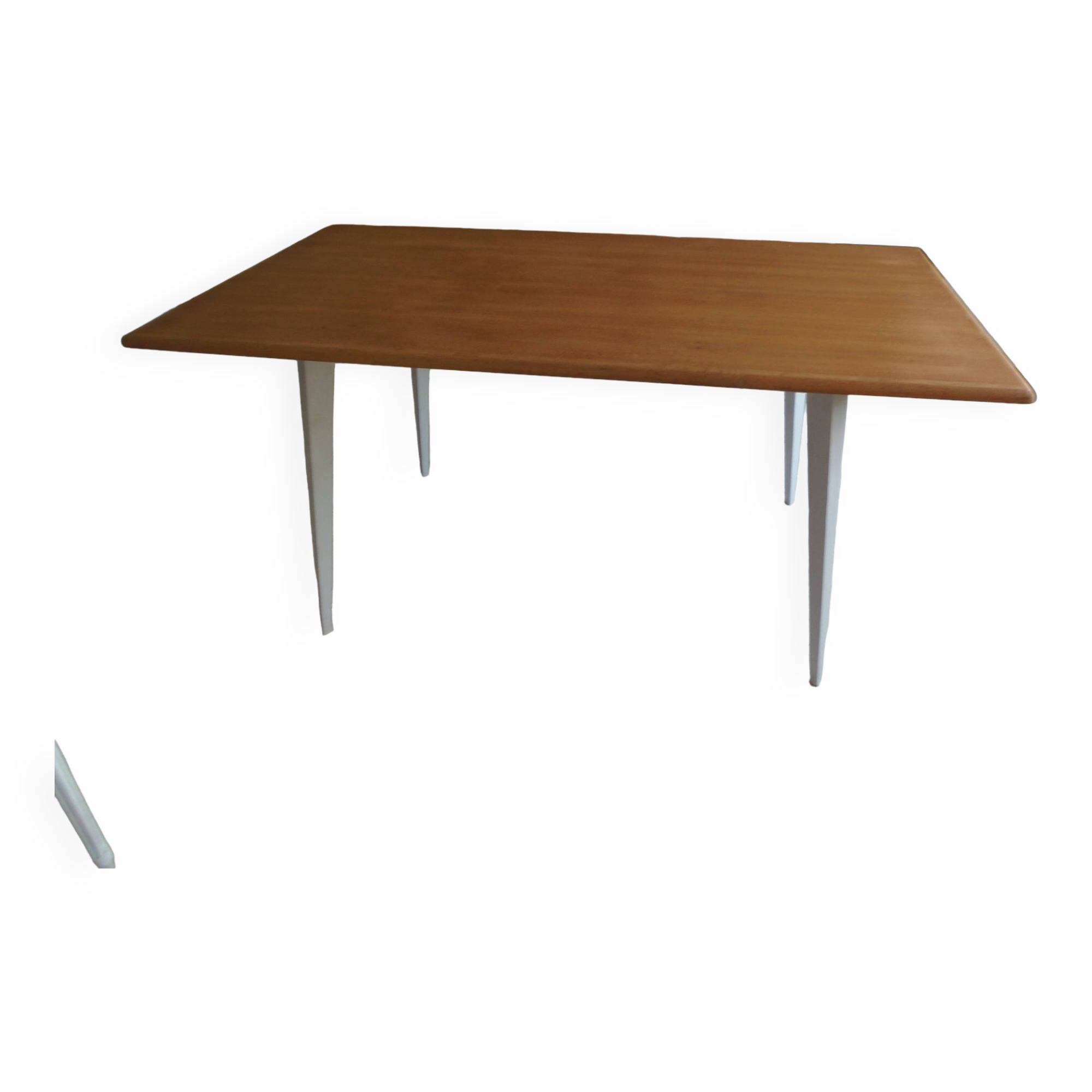 Vintage belt table and pearl gray compass base, wooden top