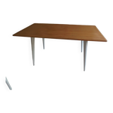 Vintage belt table and pearl gray compass base, wooden top