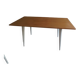 Vintage belt table and pearl gray compass base, wooden top